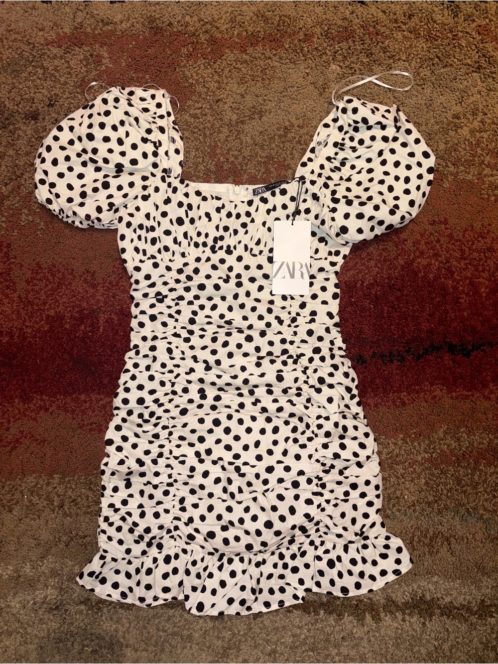 ZARA White Polka Dot Puff-Sleeve women’s Dress
